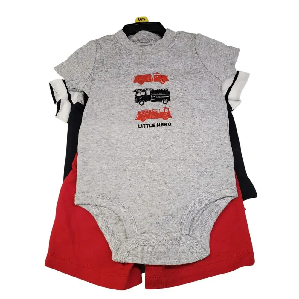 Carters Baby Boys Firetruck 4 Piece Summer Outfits Size 6 Months NEW